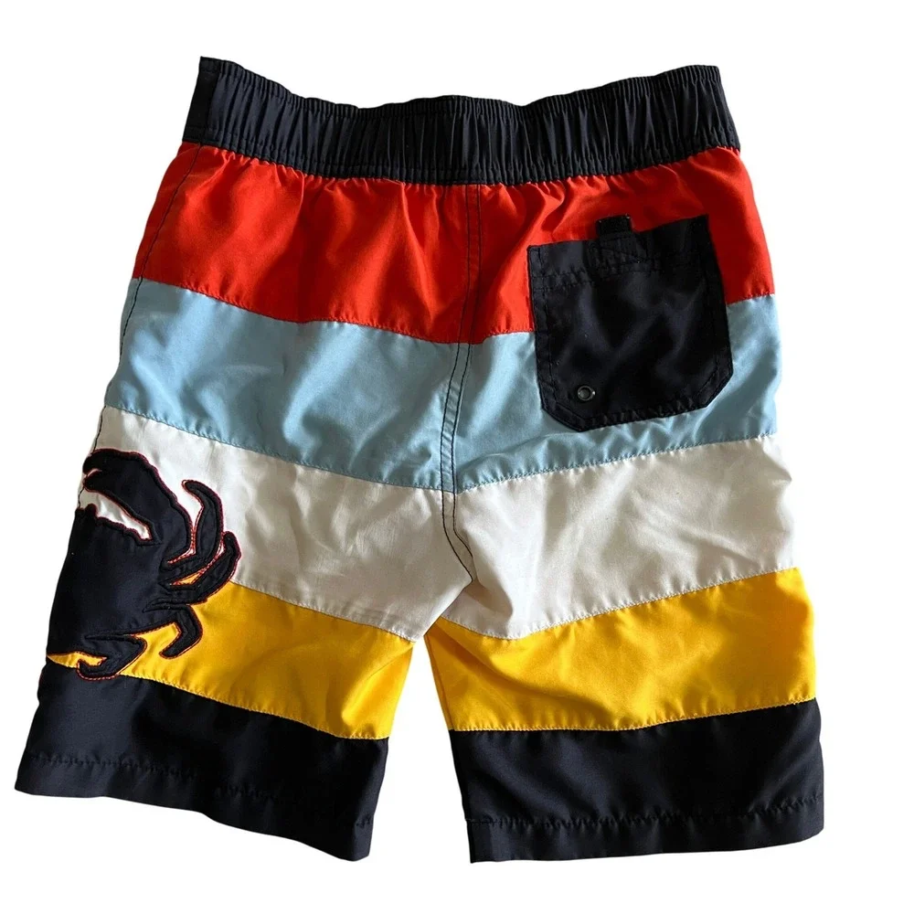 Gymboree Swim Trunks Size 7 Multicolor Excellent Colorblock Crab Nautical Boys